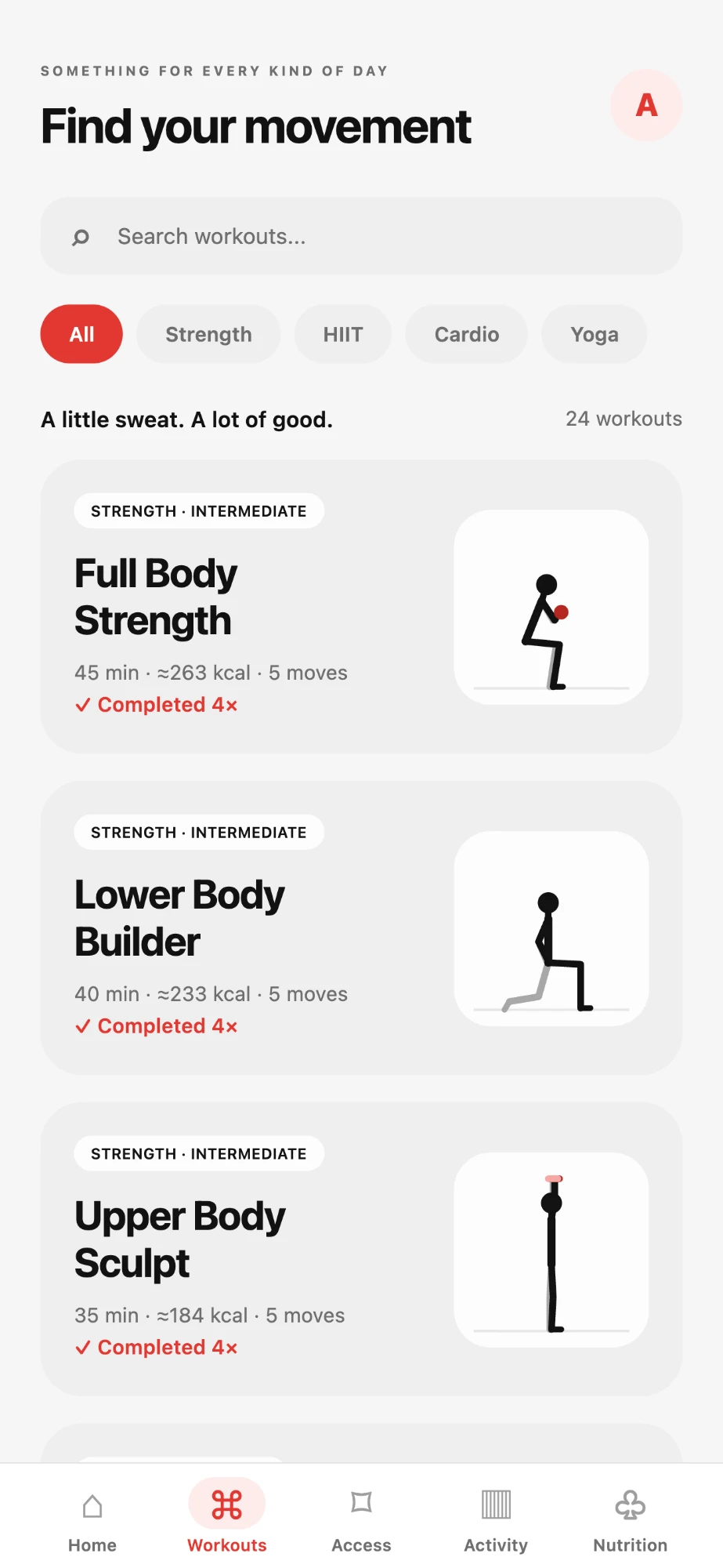 MangoFit member app — workout library